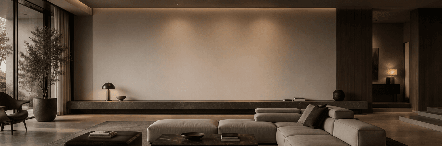 Empty living room wall before artwork is previewed.